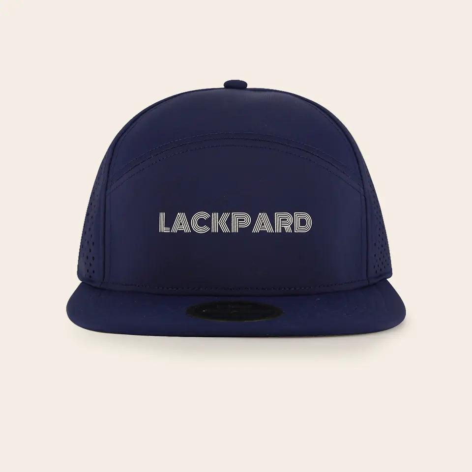 Lackpard No. 05 Flat visor cap in navy, with the Lackpard wordmark.